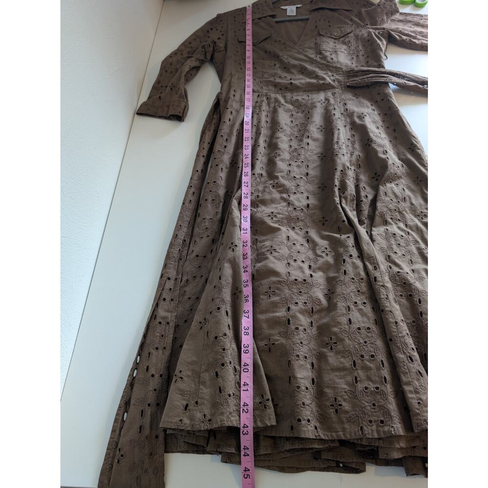 CAbi Midi Dress Floral Eyelet Faux Wrap Shirt Retro Rockabilly Brown Size 8 - Picture 11 of 11